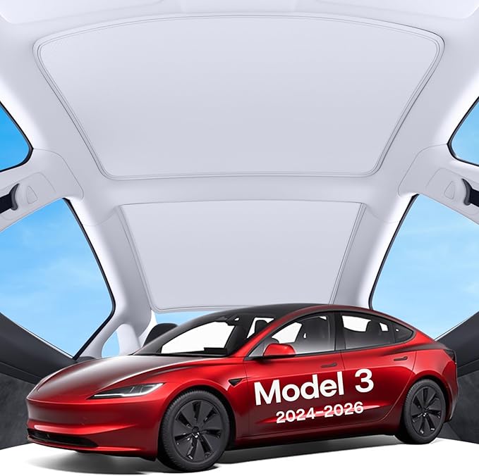 Upgraded Sunshade Roof for Tesla Model 3 Highland 2026 2025 2024, [Double-Layer Nano Ice Crystal & No-Gap] Heat Insulation Class Roof Sun Shade for Tesla Model 3 Accessories, Grey, 2PCS