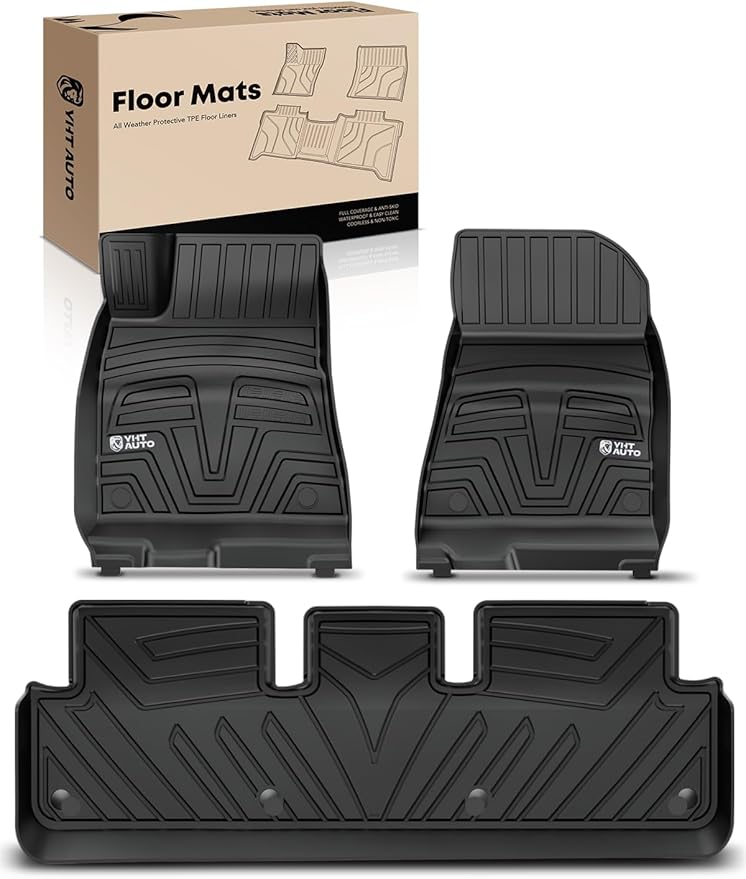 YHTAUTO for Tesla Model 3 2023 2022 2021 Floor Mats, All Weather TPE Car Mats Carpet, 1st & 2nd Row, Set of 3, Black