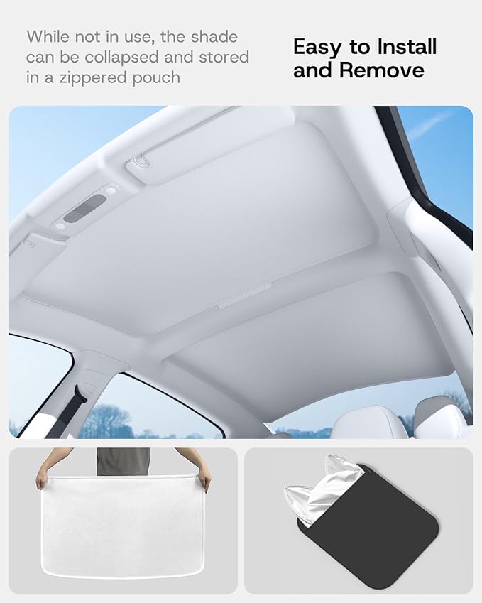 Upgraded Sunshade Roof for Tesla Model 3 Highland 2026 2025 2024, [Double-Layer Nano Ice Crystal & No-Gap] Heat Insulation Class Roof Sun Shade for Tesla Model 3 Accessories, Grey, 2PCS