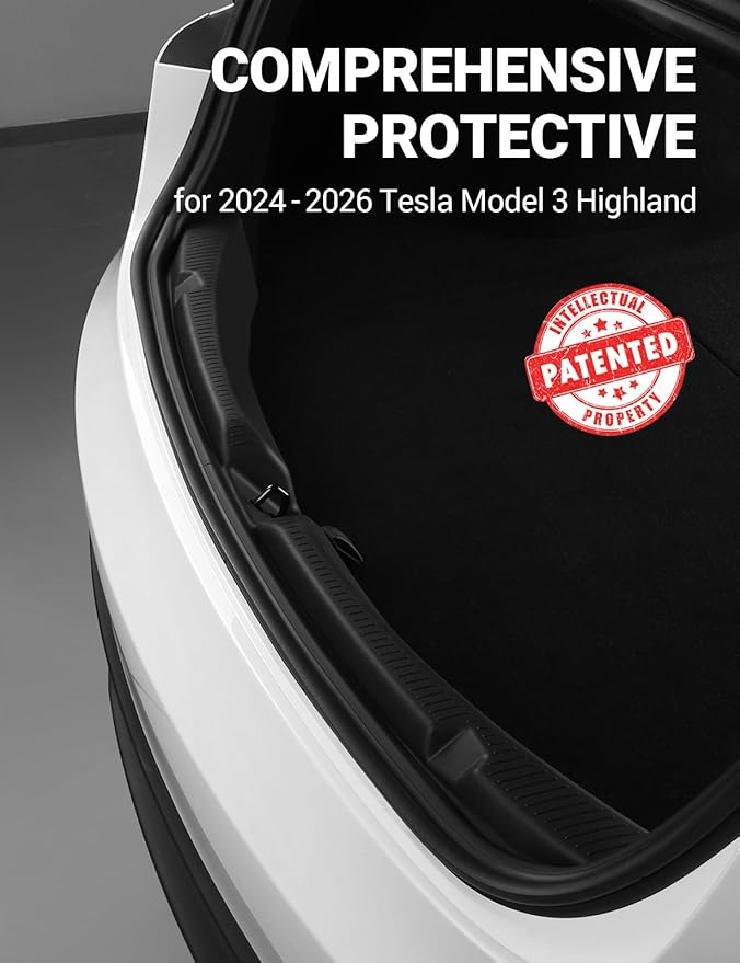 BASENOR 2026 2025 2024 Tesla Model 3 Highland Rear Bumper Guard Protector TPE Trunk Bumper Sill Cover [Proprietary Design] Model 3 Highland Interior Accessories