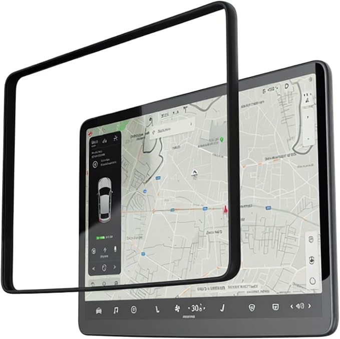 TUDIA 2-in-1 Snap-On Tempered Glass Screen Protector Case for Tesla Model 3 (2017–2023) & Model Y (2020–2024) – 15" Touchscreen Anti-Glare Scratch-Resistant Cover (Black)