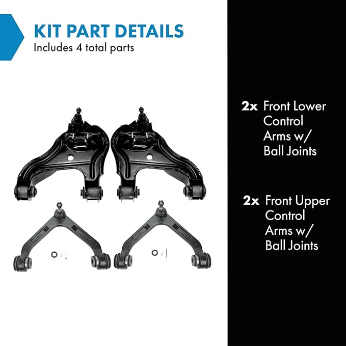 TRQ Front Control Arm with Ball Joint Set Front Driver & Passenger Side Upper & Lower Compatible with 03-05 Ram 2500 Ram 3500
