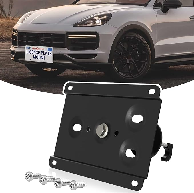 Front License Plate Holder No-Drill License Plate Bracket Mount Anti-Theft Frame Replacement Frames Compatible with Cadillac Porsche Cayenne Turbo 2019-2023,Install in Seconds
