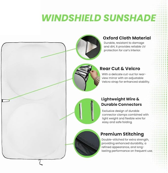 Windshield Sun Shade -Certified 99.87% UVB & 99.02% UVA Car Sun Shade. Award Winning Sunshade for Car Windshield with Patented Technology | Buick Encore (2020-2026) | Car Window Shades by Kinder Fluff