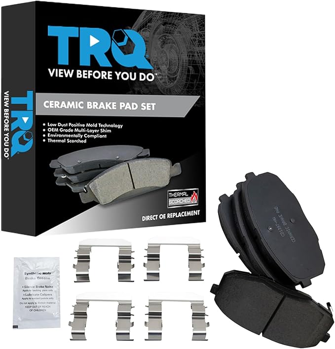 TRQ Front Brake Pads Ceramic Hardware Wear Sensor Compatible with 2009-2012 Hyundai Elantra 2010-2013 Kia Forte 2010-2013 Forte Koup