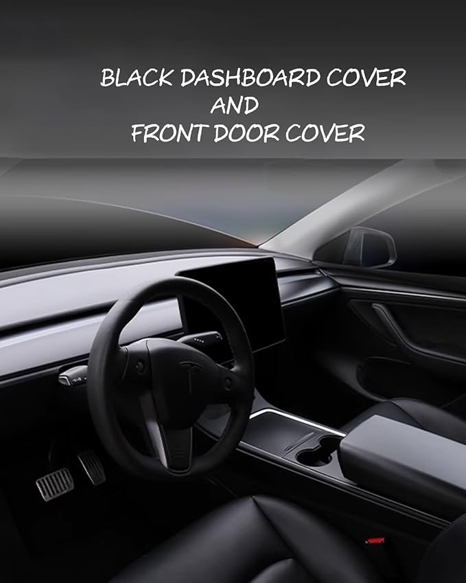 Matte Black Dashboard Cover and Front Door Cover Compatible with Tesla Model 3（2021-2023） and Model y（2019-2024 (Matte Black)