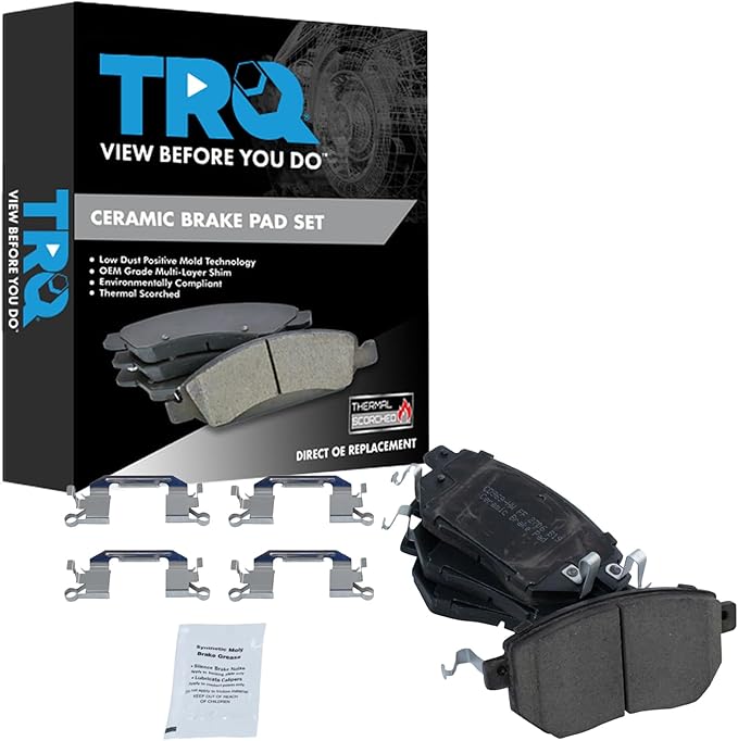 TRQ Front Brake Pads Ceramic Hardware Wear Sensor Compatible with 2003-2005 Infiniti FX35 2003-2005 FX45 2005-2006 Nissan Altima 2004-2008 Maxima 2003-2011 Murano