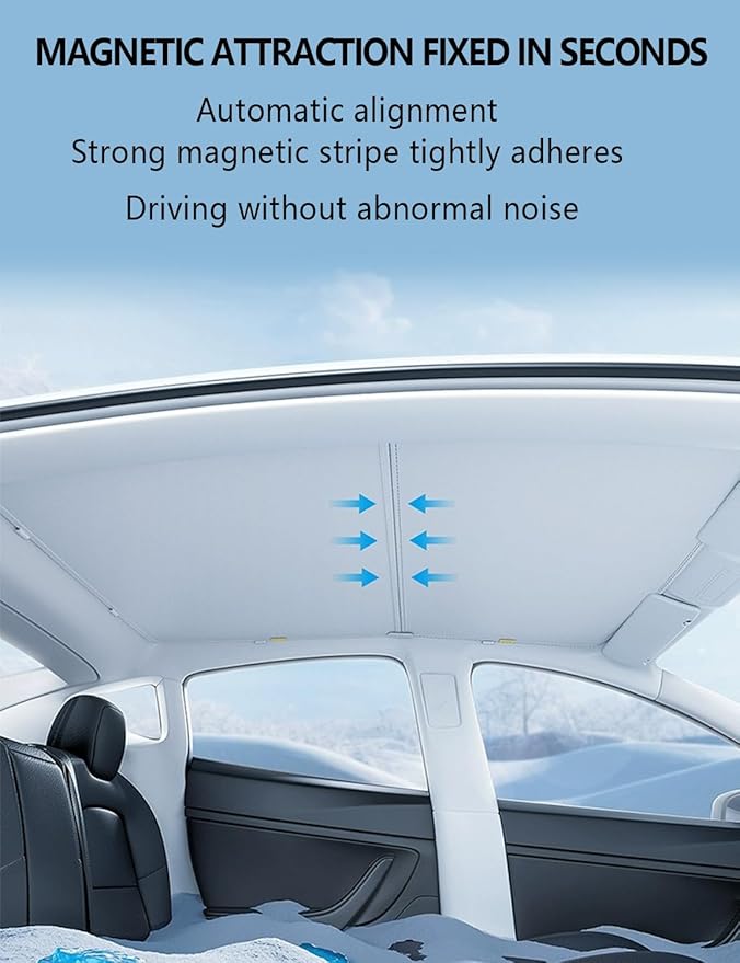 Upgrade Sunshade Roof for Tesla Model Y 2025-2020 [No-Gap/Sag-Free][No for New Model Y 2025 Juniper] Middle Magnetic Component Glass Roof Sunshade Heat Insulation for Tesla Accessories