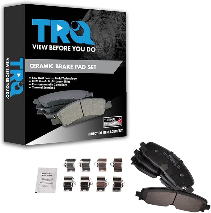 TRQ Front Brake Pads Ceramic Hardware Wear Sensor Compatible with 2020-2023 Buick Enclave 2021-2023 Cadillac XT5 XT6 2021-2023 Chevrolet Blazer Colorado Traverse 2021-2023 GMC Acadia Canyon