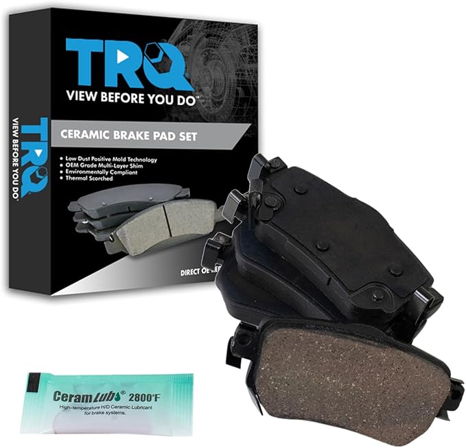 TRQ Rear Ceramic Brake Pad Set Includes Contact Point Grease Compatible with 18-21 Nissan LEAF with Electric Parking Brake 18-20 Rogue with Electric Parking Brake