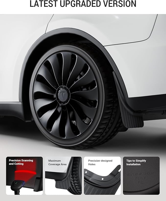 BASENOR Tesla Model Y Mud Flaps Splash Guards Fenders [No Drilling No Tape] [Paint Protection] All Weather Tire Protector Splash Guards Mudflaps for Model Y 2020-2024 Exterior Accessories