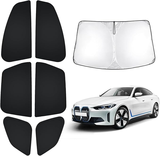 T TGBROS Windshield Sun Shade for BMW i4 2022-2023 Car Window Shades Thicken UV Block and Blackout Privacy Foldable Sunshades 7PCS Accessories Keep Cool Sun Visor Covers