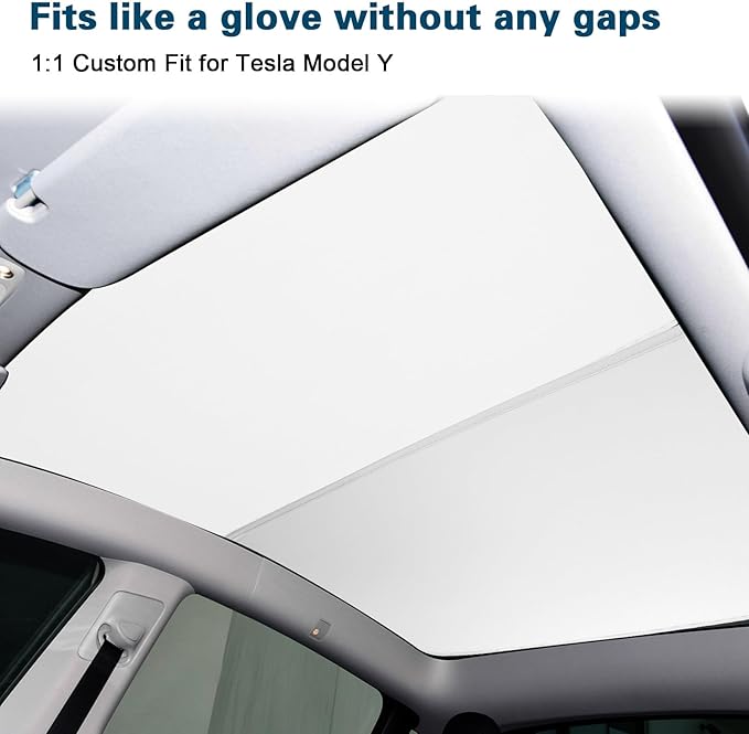 ROCCS Sunshade Roof for Tesla Model Y 2020-2024 Colorful Ice Crystal Glass Roof Sunshade Sunroof No-Sag Design Retractable Sunshade Heat Insulation Roof Window Sun Protection Snap Foldable (White)