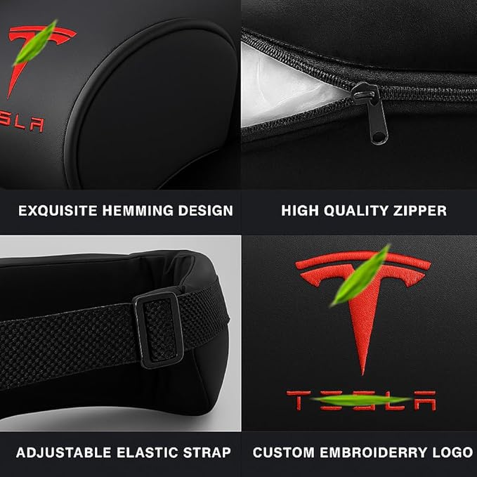 Car Headrest Neck Pillow Support Memory Foam Ergonomic Design Accessory for Driving Seat Fatigue Relief Compatible with Model S X 3 Y & Cybertruck - 1 Piece