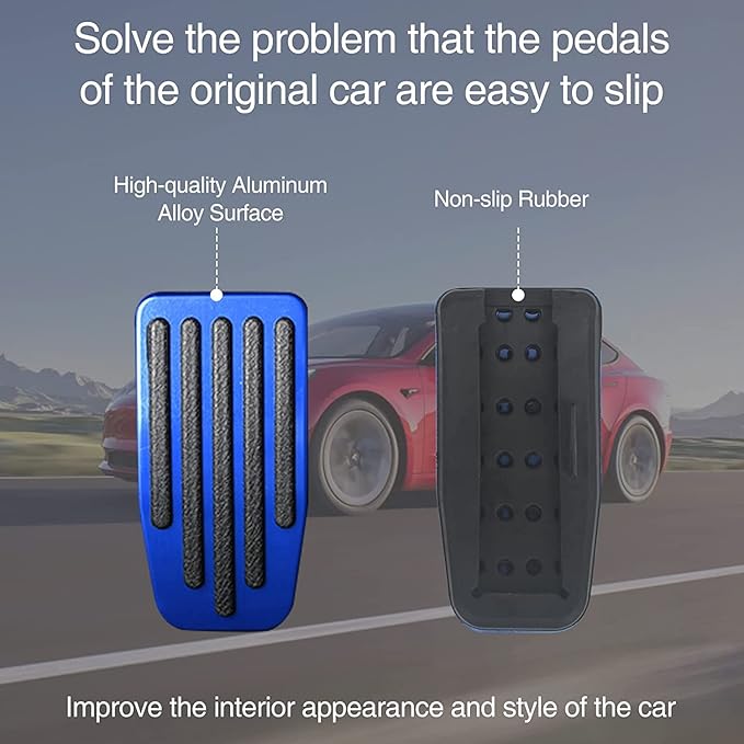 Foot Pedal Pads Set for Tesla Model 3 Model Y, Non-Slip Performance Aluminum Car Accessories Brake & Accelerator Pedal Covers for Model 3/Y (Blue)