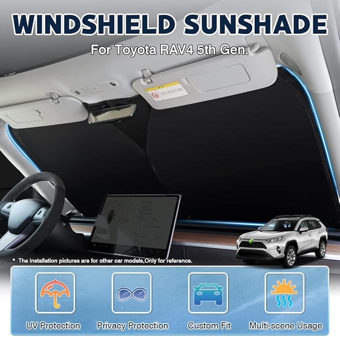 Karltys Front Windshield Sun Shade for 2019-2025 Toyota RAV4, Foldable Window Sunshade Cover Custom Fit RAV4, 240T Reflective Sun Shade Visor Protector Blocks UV Rays Keep Your Car Cool