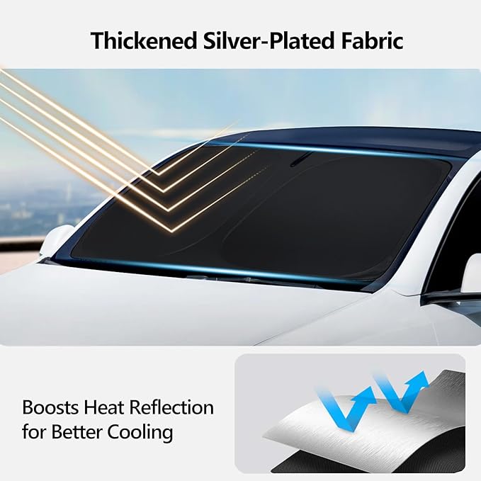 2025 Tesla Model Y Juniper Windshield Sunshade Full-Size Folding Heat Insulation Front Window Sun Shade Umbrella Heat UV Protection Visor Accessories for Model Y 2020-2025 Juniper Accessories