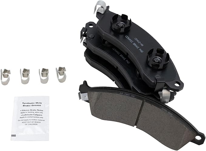 TRQ Front Ceramic Brake Pad Set Compatible with 03-04 Ford Mustang SVT Cobra 94-01 Mustang SVT Cobra 00 Mustang SVT Cobra 95 Mustang SVT Cobra 01 Mustang GT 88-96 Chevrolet Corvette