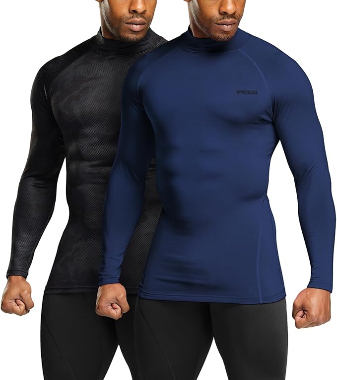 TSLA Men's Thermal Long Sleeve Compression Shirts, Mock/Turtleneck Winter Sports Running Base Layer Top