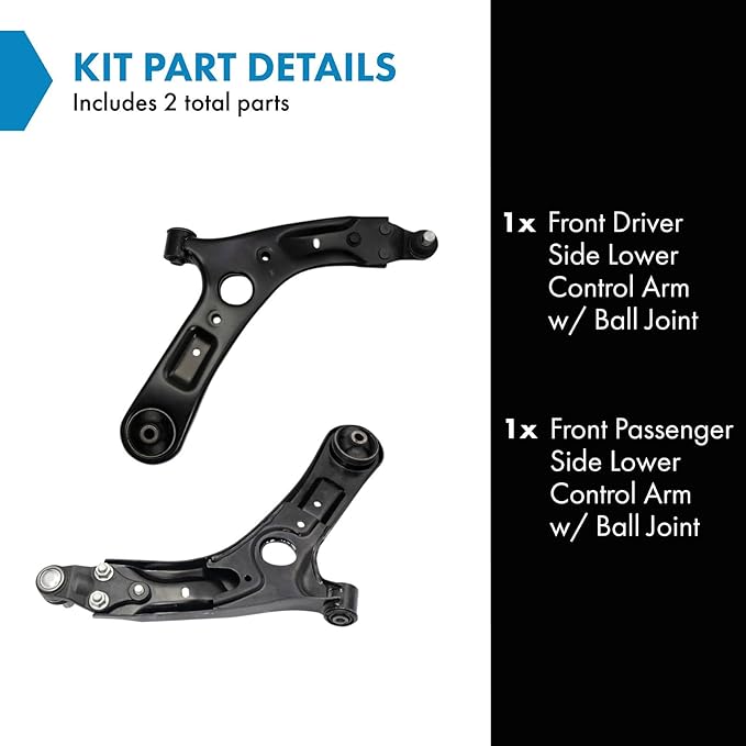 TRQ Front Lower Driver and Passenger Side Control Arm and Ball Joint Set 2 Piece Compatible with 2014-2019 Kia Soul 2015-2019 Soul EV