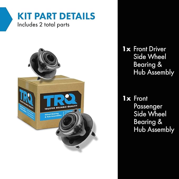 TRQ Front Left and Right Wheel Bearing and Hub Assembly Set 2 Piece Compatible with 2005-2010 Chevrolet Cobalt Without ABS Brakes with 4 Lug Wheels 2003-2007 Saturn Ion 2007-2009 Pontiac G5