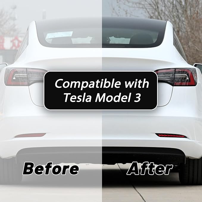 Smoked Lens Rear Fog Bumper Reflector Brake Tail Sequential Flash Singal Lights Lamp 3 in 1 Compatible with Tesl a Model 3 2017-2022 2023 Standard Performance Arrow Style