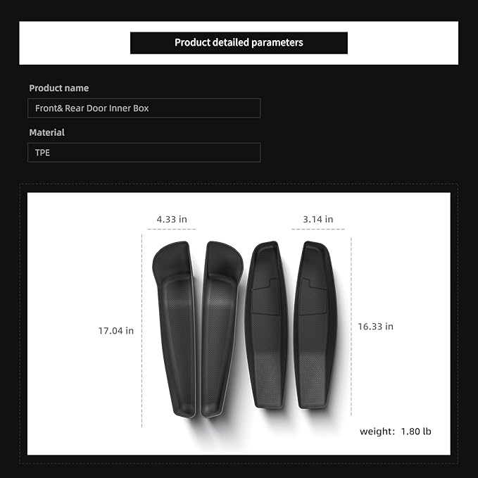 LUCKEASY 4PCS Door Side Storage Organizer for Tesla Model Y Juniper 2025 2026 Front & Rear Door Slot Pocket Box Insert Tray TPE for Model Y Juniper 2026 Accessories Black