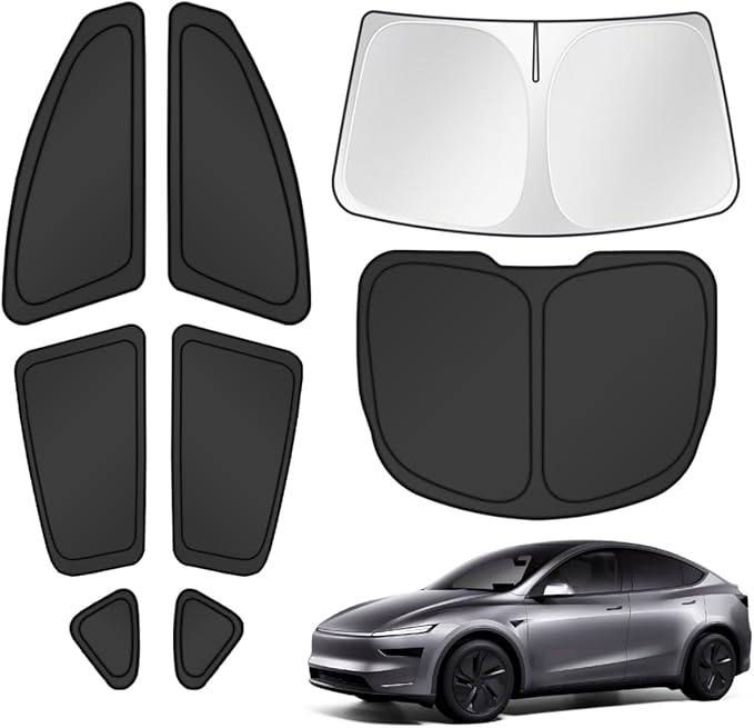 Window Shades for 2025 2026 New Tesla Model Y Juniper Accessories Windshield Sun Shade Side Rear Window Covers Sunshade Sun Visor Shield Privacy Protection for Camping Keep Car Cool Black 8PCS