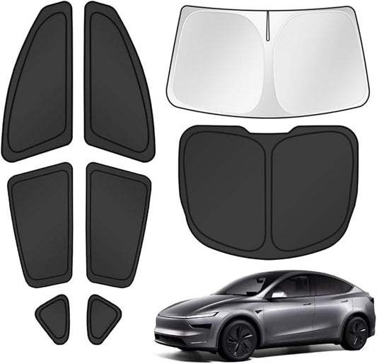 Window Shades for 2025 2026 New Tesla Model Y Juniper Accessories Windshield Sun Shade Side Rear Window Covers Sunshade Sun Visor Shield Privacy Protection for Camping Keep Car Cool Black 8PCS