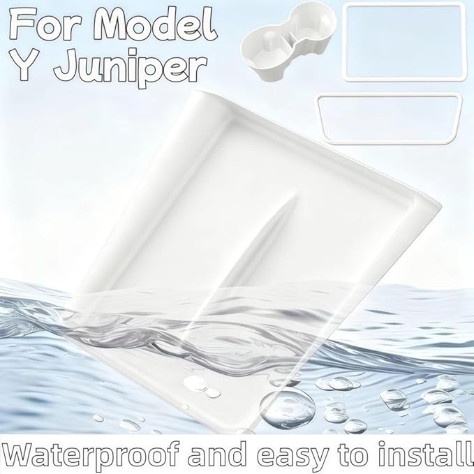 4 PCS Silicone Center Console Accessories Kit for Tesla Model Y Juniper 2025 2026, Including Center Console Mat, Cup Holder Insert, Screen Edge Protector Frame, and Mirror Frame Protectors (White)