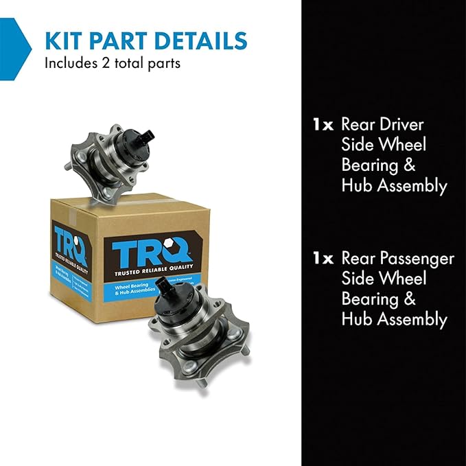 TRQ Rear Driver and Passenger Side Wheel Bearing and Hub Assembly Set 2 Piece Compatible with 2000-2005 Toyota Echo 4 Wheel ABS Brakes 2004-2006 Scion xA 2004-2006 xB