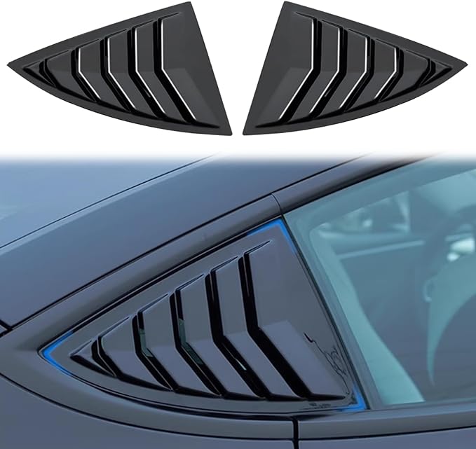 Window Louvers Fits for Tesla Model 3 2017-2024 2025 Accessories Rear Side Window Louvers Windshield Sun Shade Cover Auto Exterior Decoration Trim Accessories(Bright Black)