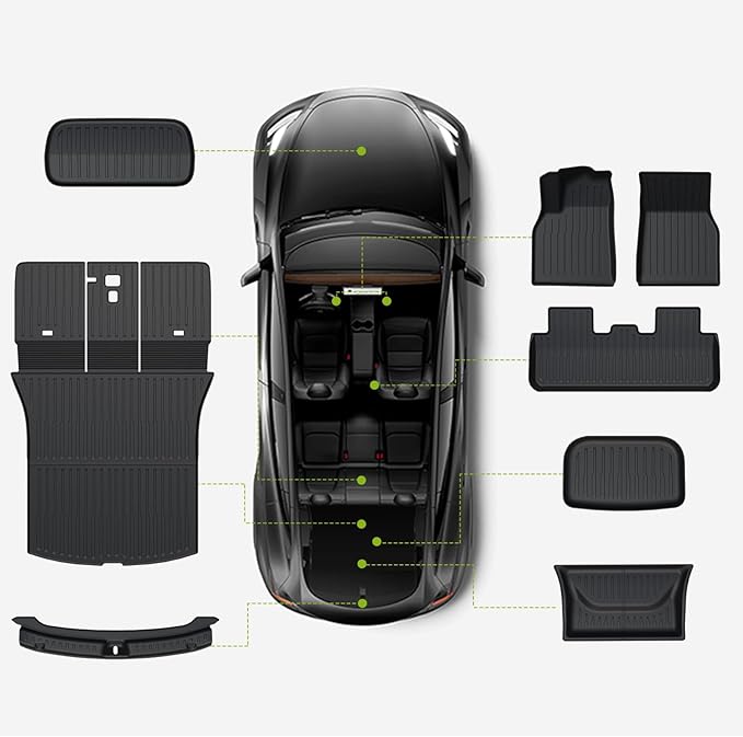 Floor Mats for 2025 2026 Tesla Model Y Juniper, 8PCS All Weather Full Set Cargo Liners Accessories, 3D TPE Odorless Floor Mat Trunk Frunk Rear Mats for 5-Seater(Not Fit 7Seat and Standard)