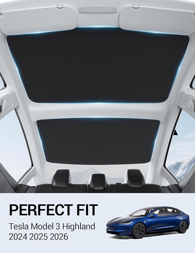 Motrobe 2026 Tesla Model 3 Highland Sunshade Roof [No Sag No Gaps] Glass Roof Sun Shade [Ice-Crystal Coatings] Sun Protection Heat Insulation Sunshade Model 3 Highland Accessories Black