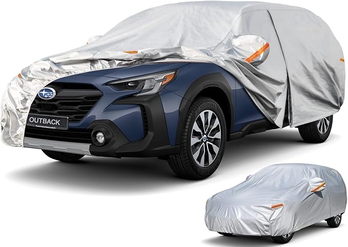 Kayme 6 Layers SUV Car Cover Custom Fit for Subaru Outback (1994-2025) Waterproof All Weather for Automobiles, Outdoor Full Cover Rain Sun UV Protection.Silver
