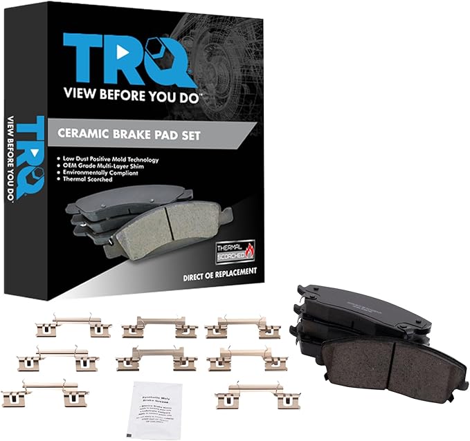 TRQ Front Brake Pads Ceramic Hardware Wear Sensor Compatible with 2005-2013 Chrysler 300 2009-2013 Dodge Challenger 2006-2013 Charger 2005-2008 Magnum