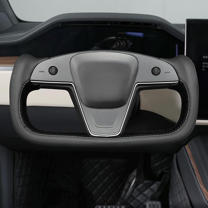 MEWANT Hand Stitched Tesla Model S Yoke Real Leather Steering Wheel Cover Wrap for Tesla Model S 2021-2023 / Model X 2021-2023 Tesla Yoke Steering Wheel Accessories(3D Style)