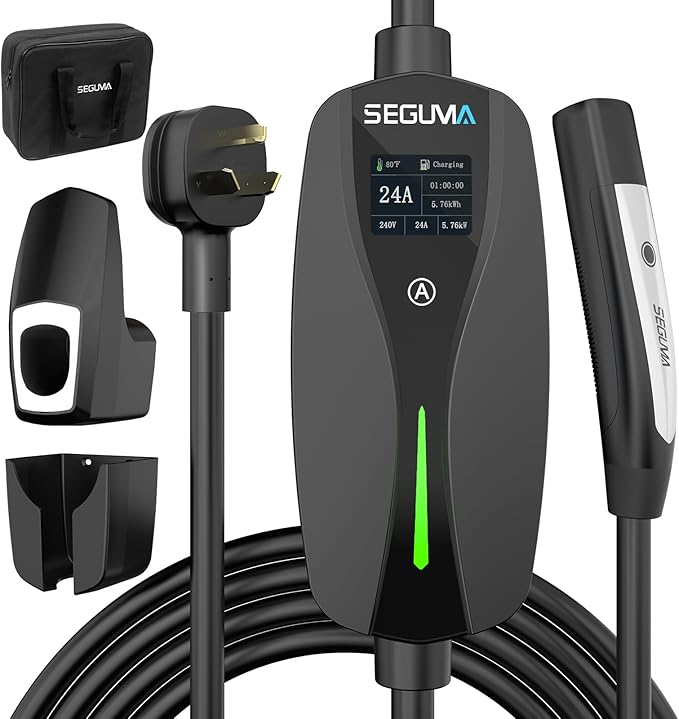 SEGUMA NEMA 10-30 Level 2 Tesla Charger-24A 240V, 25FT Extension Cable, Adjustable Current(10-24A)-Portable Home Mobile EV Charger for Model Y/X/3/S/Cybertruck,NACS Connector for 3-Prong Dryer Outlet