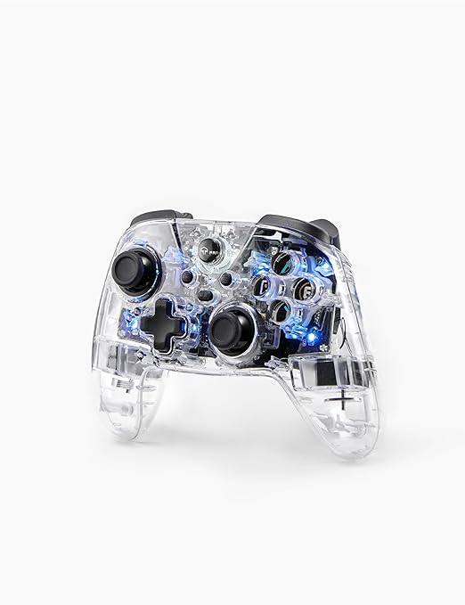 TPARTS Multi-Device Crystal Clear Wireless Game Controller for Tesla Model 3/Y/S/X, Compatible With Switch/STEAM Deck/PC/Tesla, 7-Colors LED Mode (Set of 2)