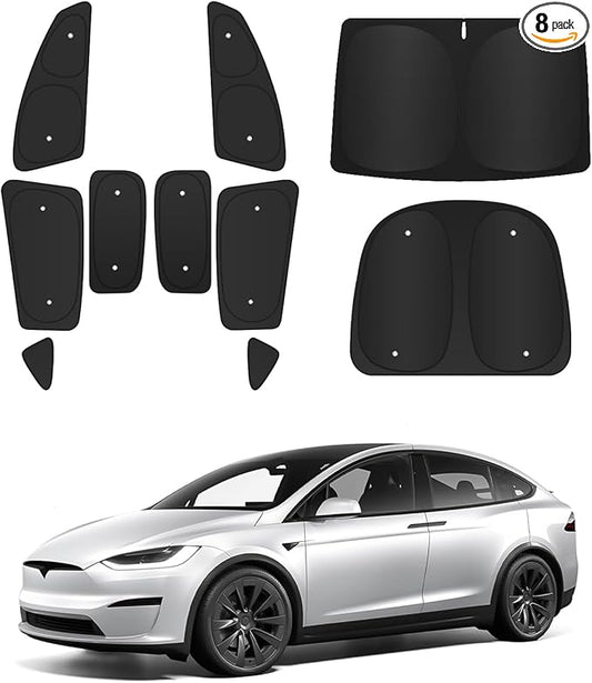 10PCS Windshield Sun Shades for Tesla Model X 2016-2024,Front&Rear Side Window Sun Shade Sun Visor Thermal Insulated Shield Privacy Protection for Camping,Napping,and Relaxing