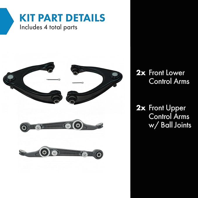 TRQ Front Upper and Lower Control Arm with Ball Joint Set 4 Piece Compatible with 1996-2000 Honda Civic