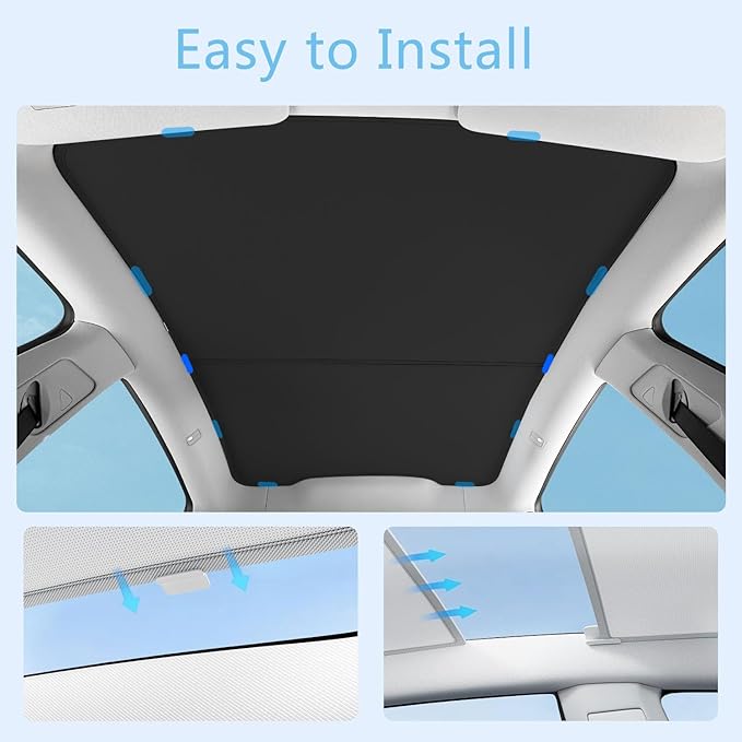 TOPABYTE Sunshade Roof for Tesla Model Y Juniper 2026 2025 Upgrade Ice Crystal Foldable Car Glass Sunroof Shade Sunshades Heat Insulation Cover Roof Window UV Protection, Black