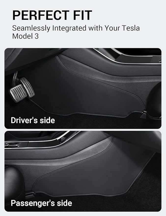 BASENOR Upgrade Center Console Side Anti-Kick Mats for Tesla Model Y 2020-2024 Waterproof & Dust Resistant Protector Cover Leather Pad Proprietary Design Model Y Interior Accessories 2PCS