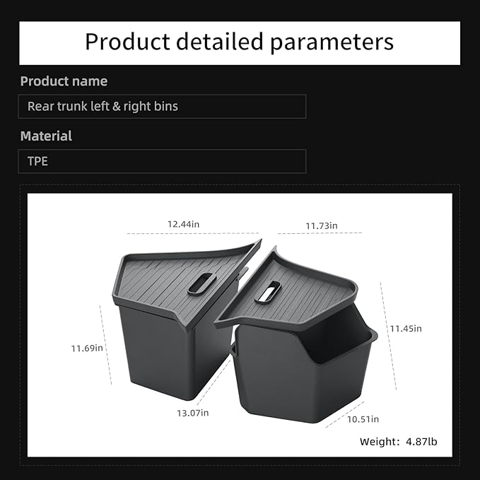 LUCKEASY Rear Trunk Storage Bins & Trunk Corner Up Storage Box for Tesla Model Y Juniper 2025 2026 Trunk Side Storage Box for Model Y Juniper 2025.03-Present Accessories Black TPE