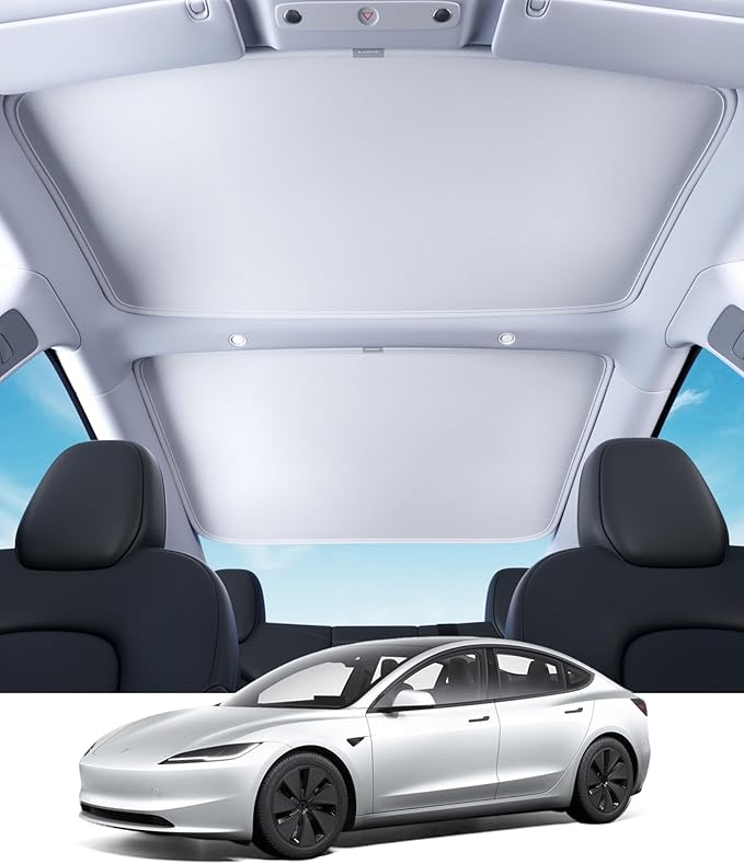 2-Piece Magnetic Sunshade Roof for Tesla Model 3 2020-2026: Premium Graphene Thickened Ice-Film Sunroof Shade, Quick Installation, Superior Heat Insulation & Zero Sagging, Silver
