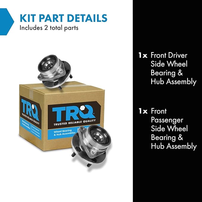 TRQ Front Driver and Passenger Side Wheel Bearing and Hub Assembly Set 2 Piece Compatible with 84-86 Jeep Cherokee 87-89 Cherokee 4WD 1986 Comanche 87-89 Comanche 4WD 84-89 Wagoneer 87-89 Wrangler