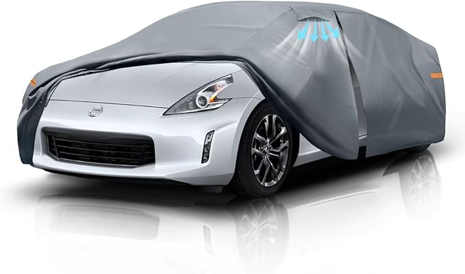 Waterproof Nissan 370Z/350Z(2003-2020) Car Cover with Breathable Vents, [2026 Upgrade] Premium Covers with Cotton Liner and Zipper Door, Sun Rain Snow Dust Uv Protection.(Gift with Towel)