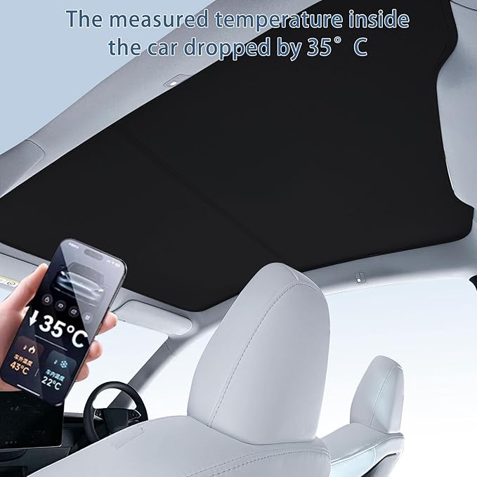 TOPABYTE Sunshade Roof for Tesla Model Y Juniper 2026 2025 Upgrade Ice Crystal Foldable Car Glass Sunroof Shade Sunshades Heat Insulation Cover Roof Window UV Protection, Black