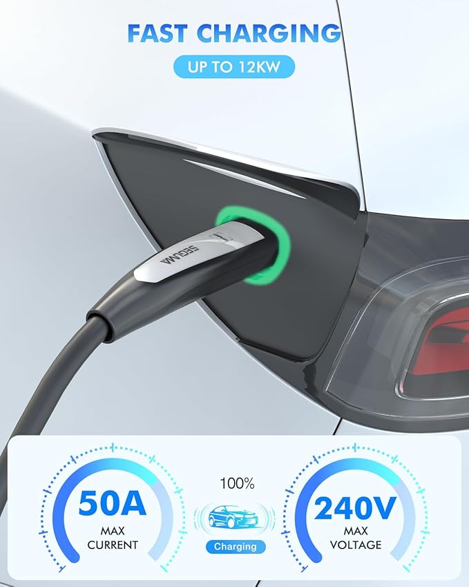 SEGUMA EV Charger Extension Cable for Tesla, Up to 50A 21FT 240V 12KW NACS Extension Cable for Level 1&2 NACS Charger,Tesla Wall Connector, Tesla Extension Cord for Model Y/X/3/S