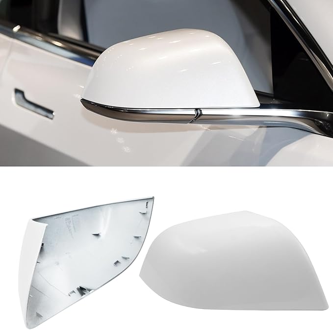 Jaronx Compatible with Tesla Model 3 Side Mirror Cover Replacement 2017 2018 2019 2020 2021 2022 2023 2024 2025, Passenger Side Rear View Door Mirror CoverCaps for Model 3 Accessories(Pearl White)
